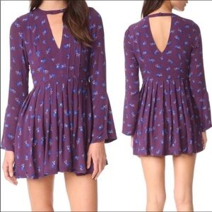 Free People Boho Bell Sleeve Babydoll Dress Purple/Blue Size 0